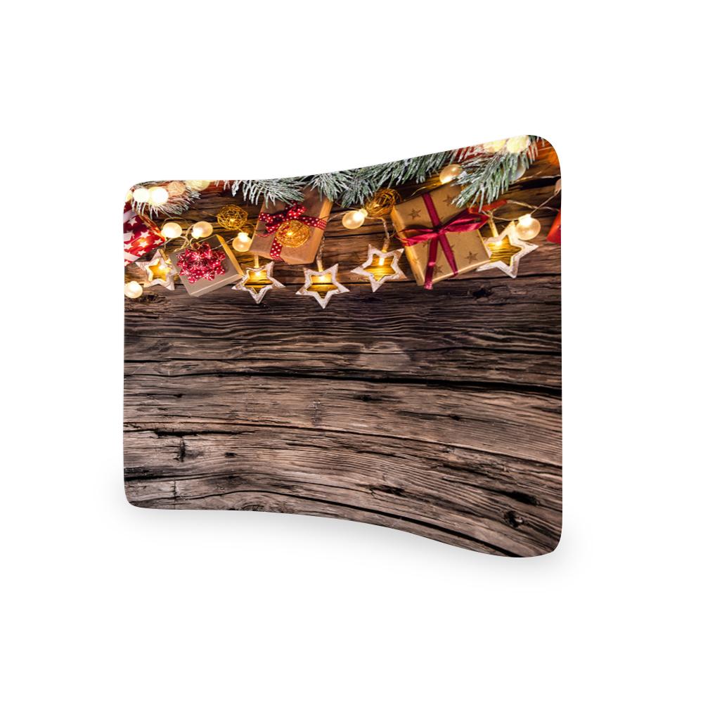 Christmas Decoration On Wooden CURVED TENSION FABRIC MEDIA WALL