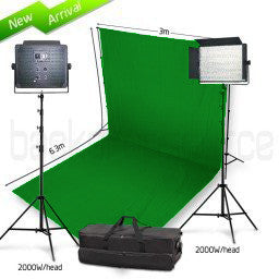 2 Head 2000W Bicolour LED Video Lighting Equipment Kit with Chromakey Backdrop & Support System