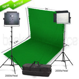 2 Head 2000W Bicolour LED Video Lighting Equipment Kit with Chromakey Backdrop & Support System