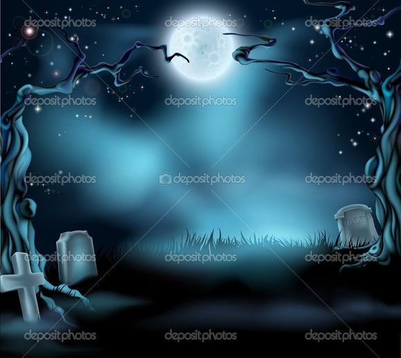 Dark Night Graveyard Halloween Backdrop