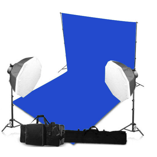 2 Head Powerful 5 Lamp Octagonal Softbox Light Equipment with Chromokey Backdrop & Support System Kit