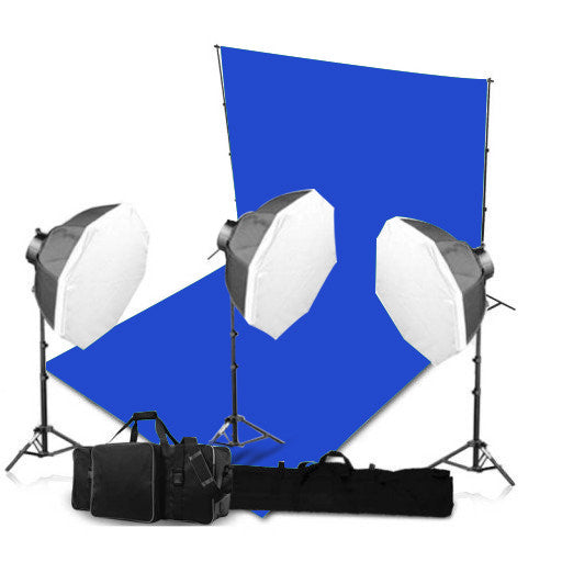 3 Head Powerful 5 Lamp Video Lighting Kit Equipment With Chromakey Backdrop And Support System with boom arm