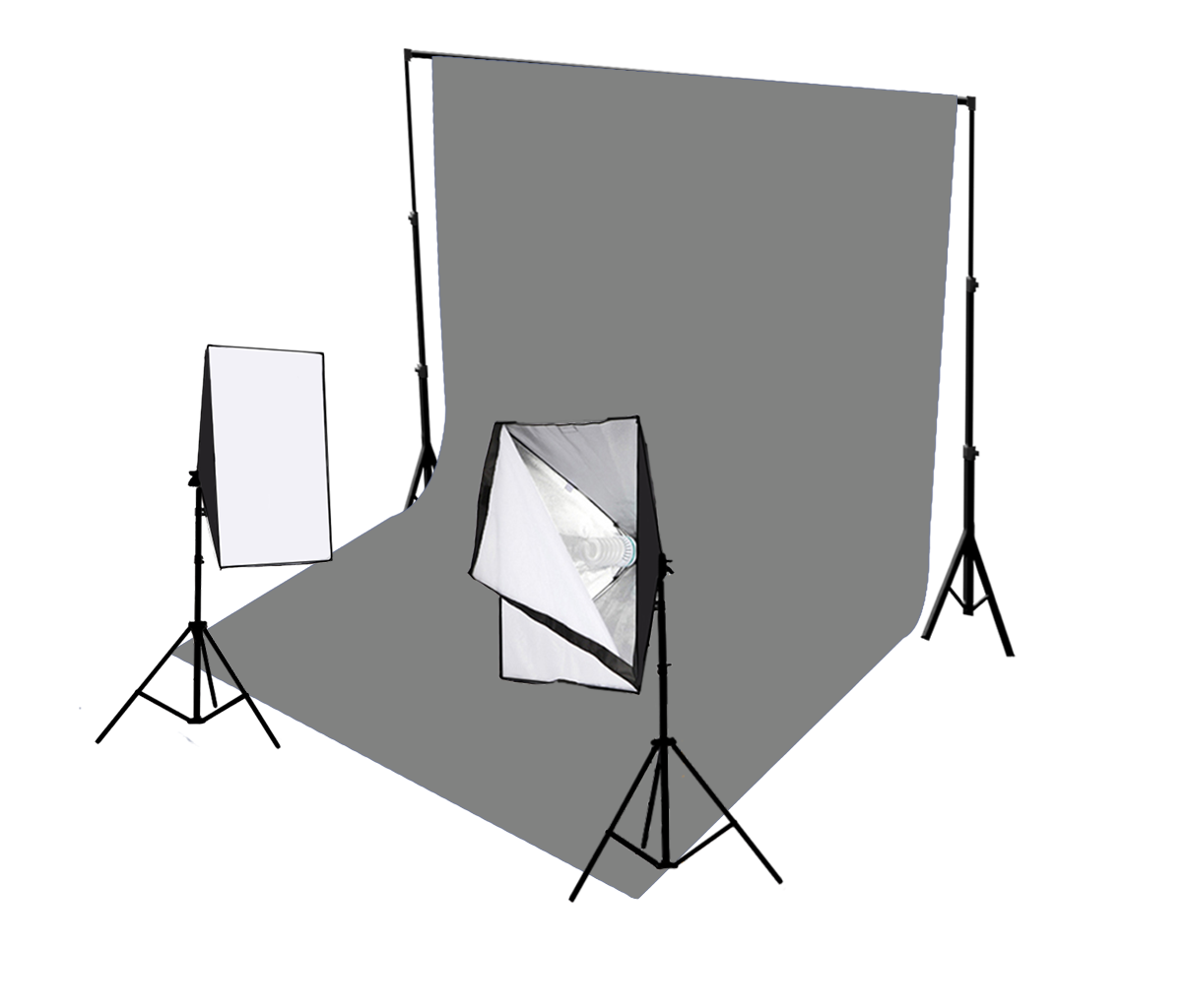 Photo softbox lights with gray backdrop