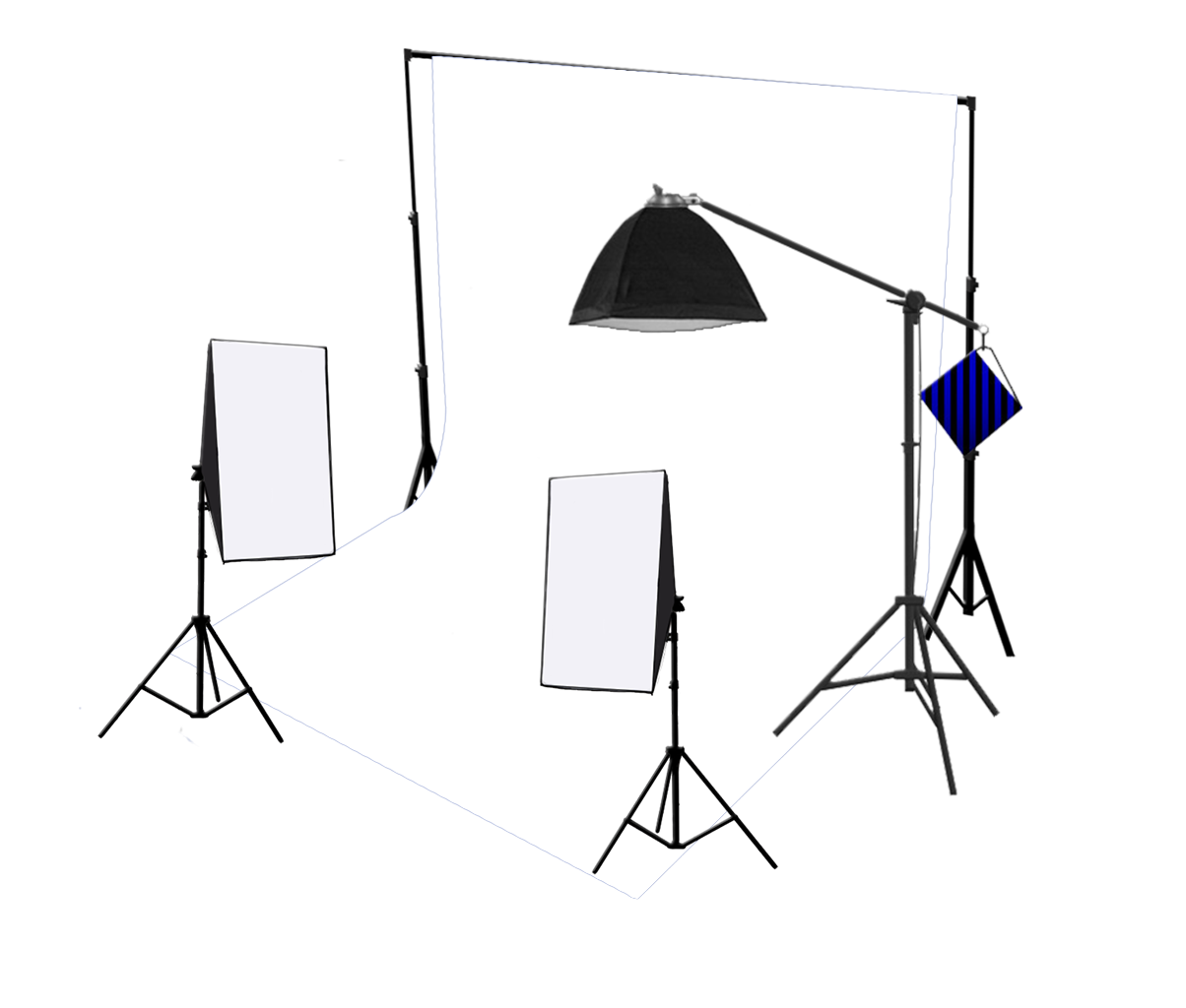 3 Head 750W Continuous Studio Softbox Equipment Kit With Studio Backdrop & Boom Arm