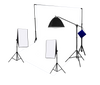 3 Head 750W Continuous Studio Softbox Equipment Kit With Studio Backdrop & Boom Arm