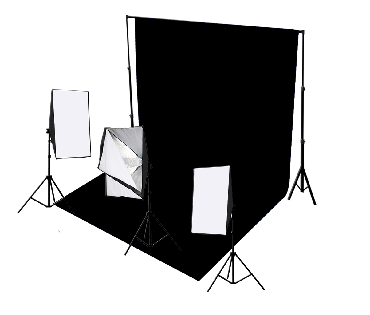 Three Head 750W Continuous Softbox Kit with Studio Backdrop