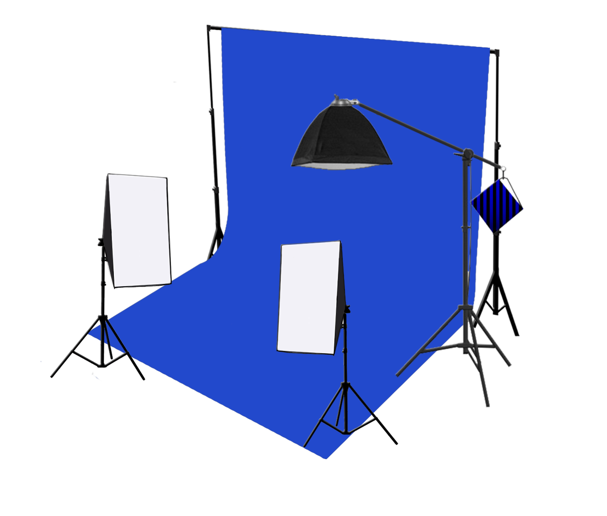 3 Head 750W Continuous Softbox Studio Lighting With Studio Backdrop & Boom Arm Equipment Kit