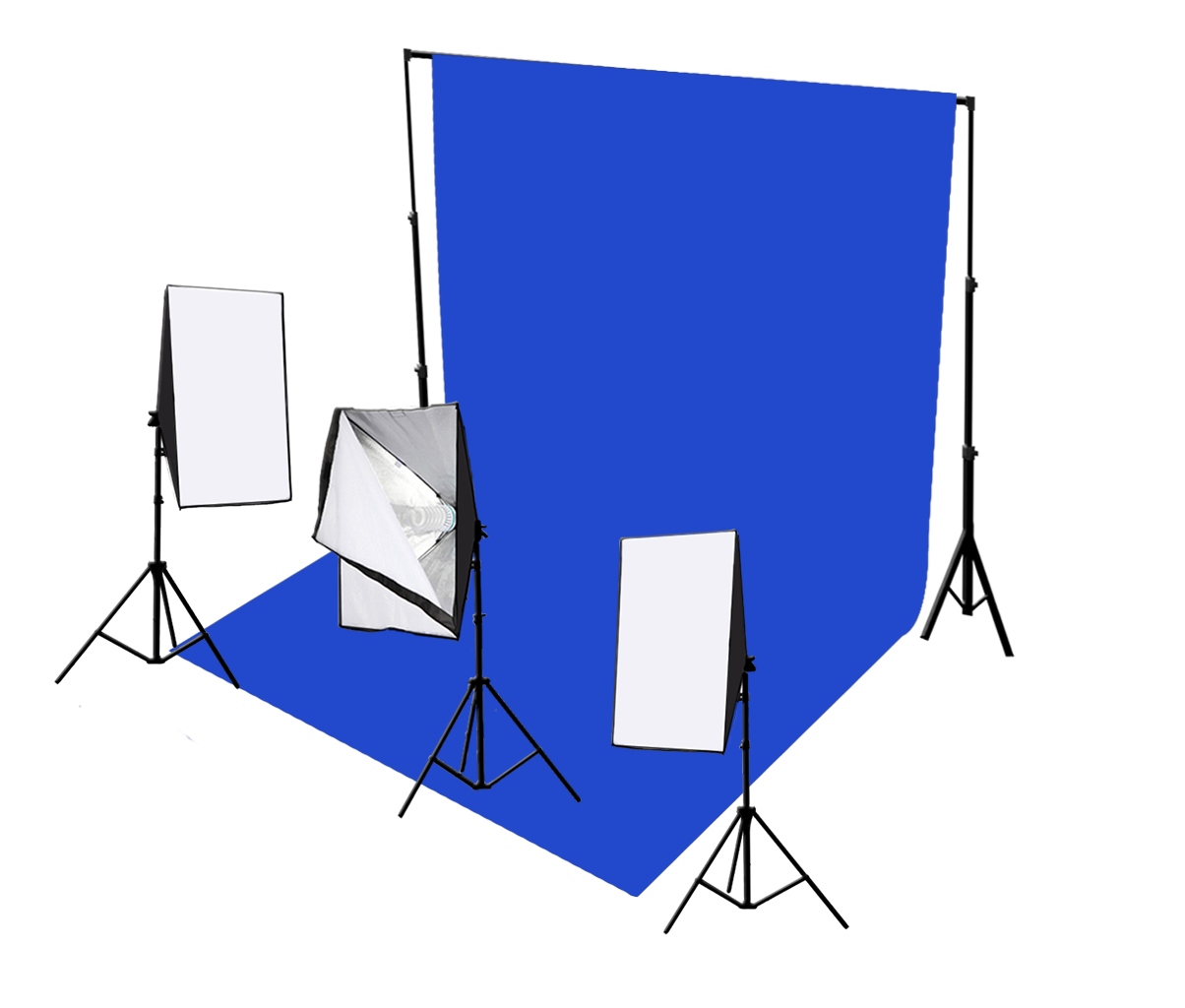 3 head 750w continuous softbox kit with chroma key backdrop