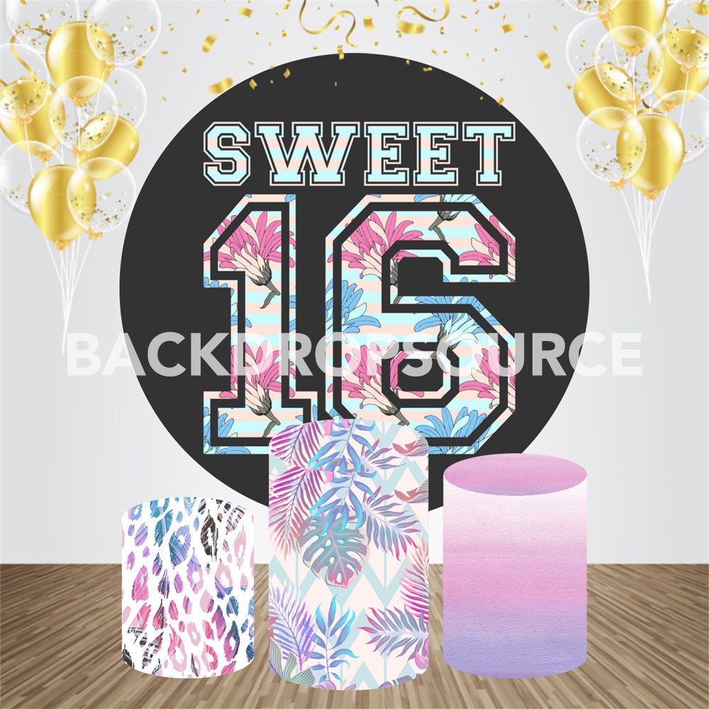 Sweet Sixteen Birthday Event Party Round Backdrop Kit
