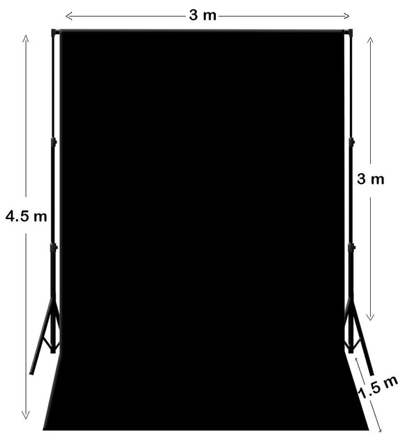 3M X 4.5M Black Photography Backdrop With Support System Stand