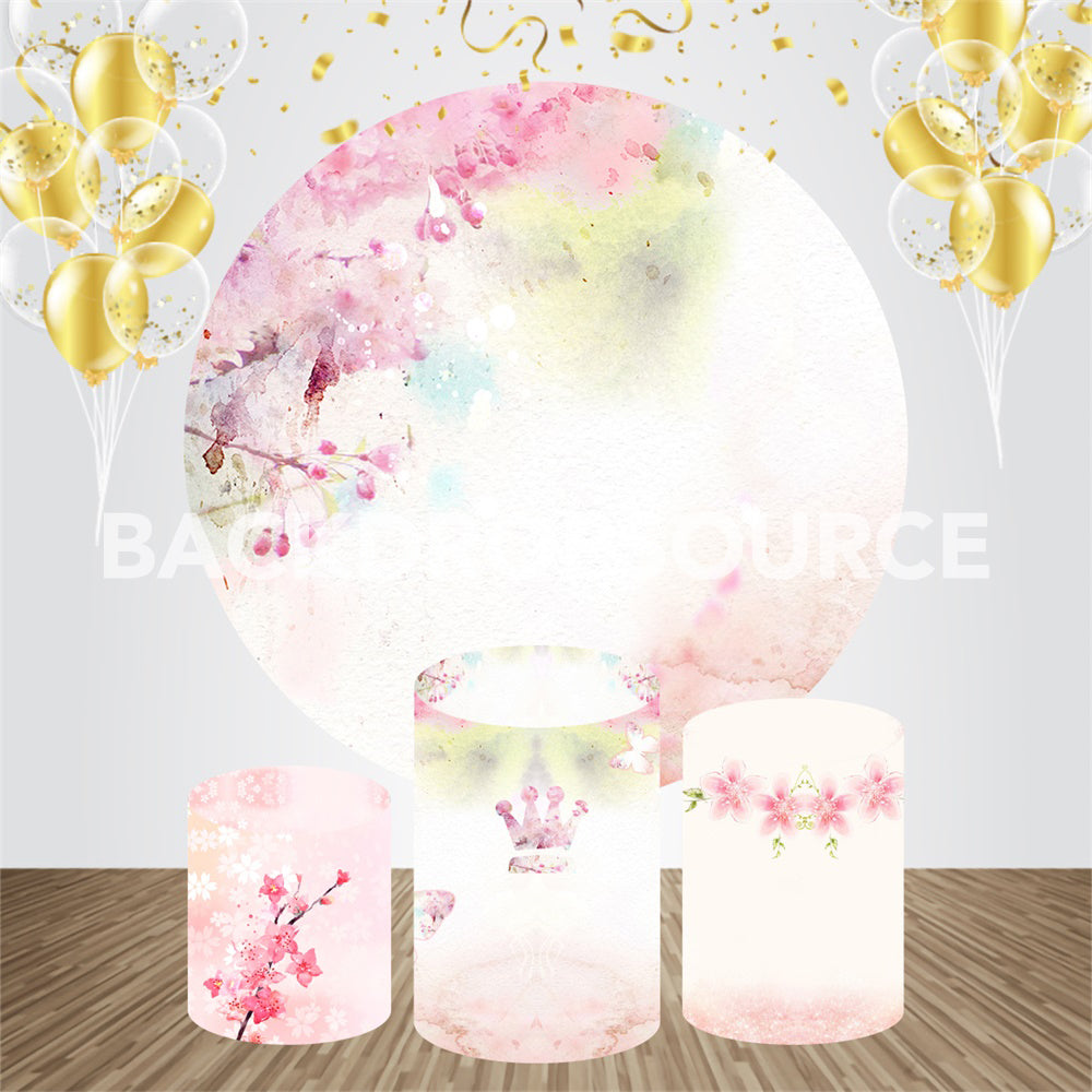 Pink Water Color Art  Event Party Round Backdrop Kit