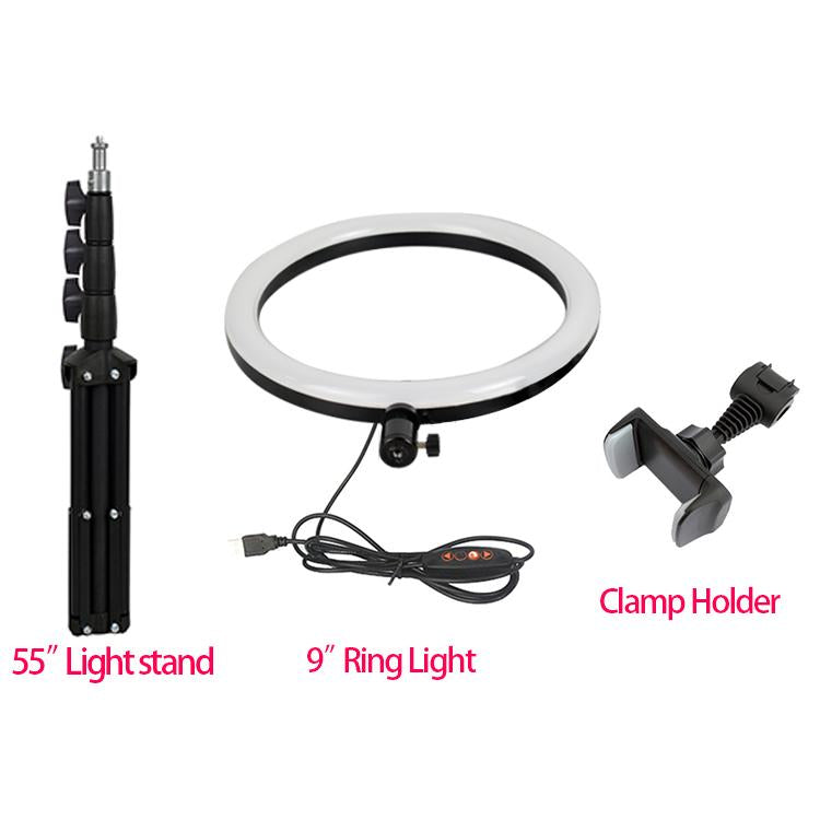 9 Inch 15W  Video Table Desktop Beauty Makeup LED Selfie Ring Light with Tripod