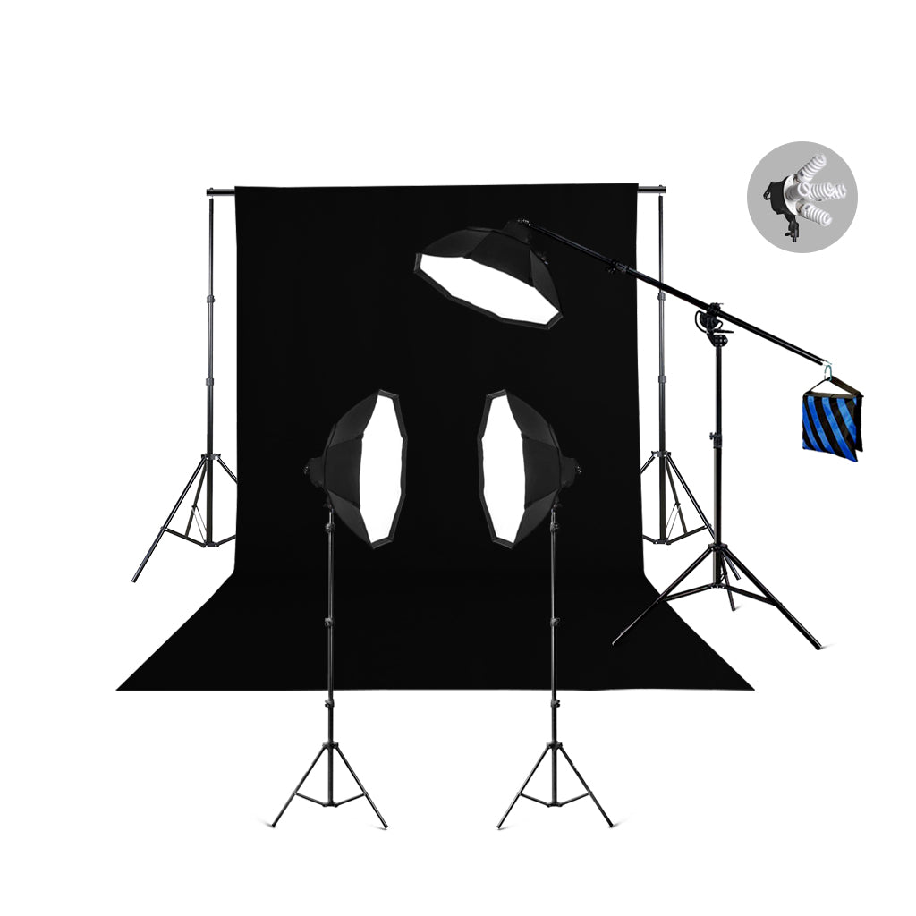 3 Head Powerful 5 Lamp Video Lighting Kit  With Boom arm