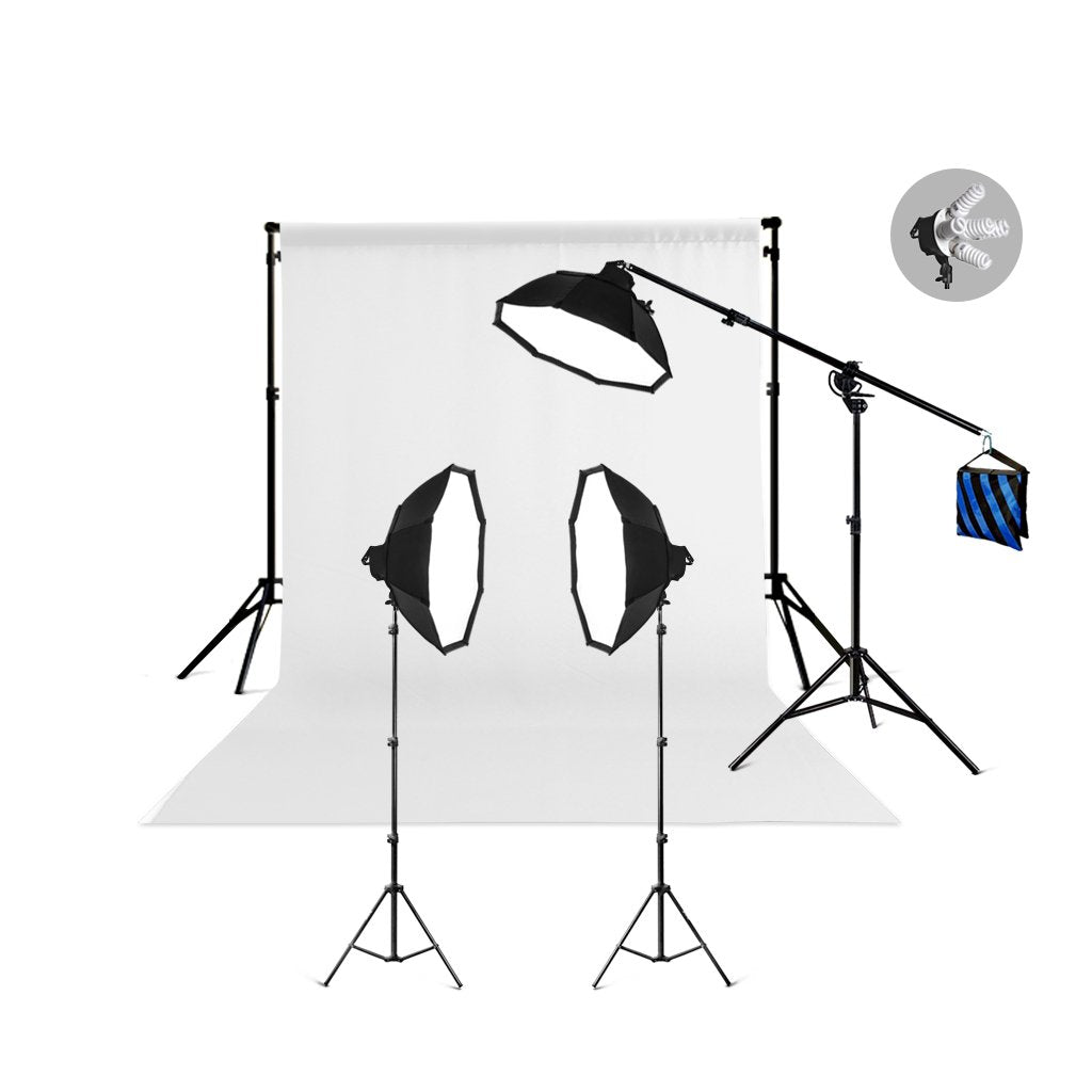 3 Head Powerful 5 Lamp Video Lighting Kit  With Boom arm