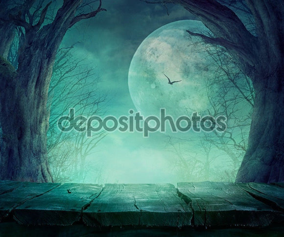 Dark Moon Spooky Tree Halloween  Backdrop