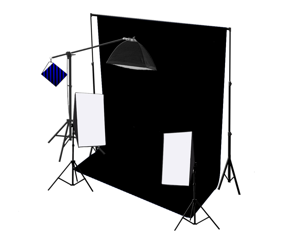 3 Head 750W Continuous Studio Softbox Equipment Kit With Studio Backdrop & Boom Arm