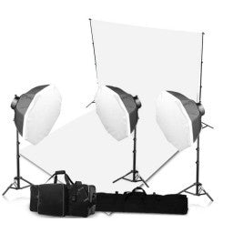 3 Head Powerful 5 Lamp Video Lighting Kit Equipment With Backdrop And Support System