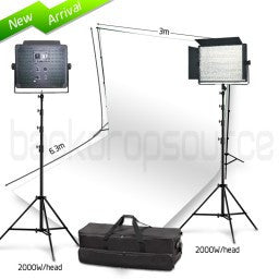 2 Head 2000W Bicolour LED Professional Video Light Kit With Backdrop And Support System