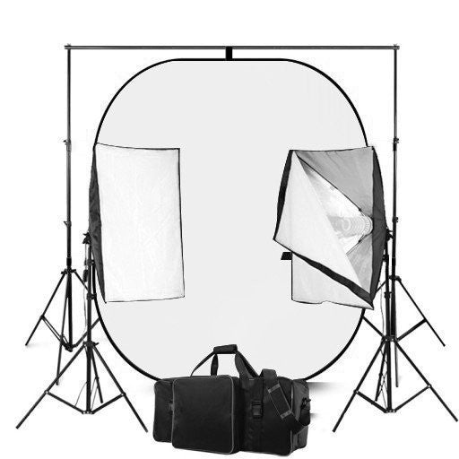Black and White Reversible Photography Backdrop Screen With 50 x 70 Economy Softbox Studio Lighting Equipment