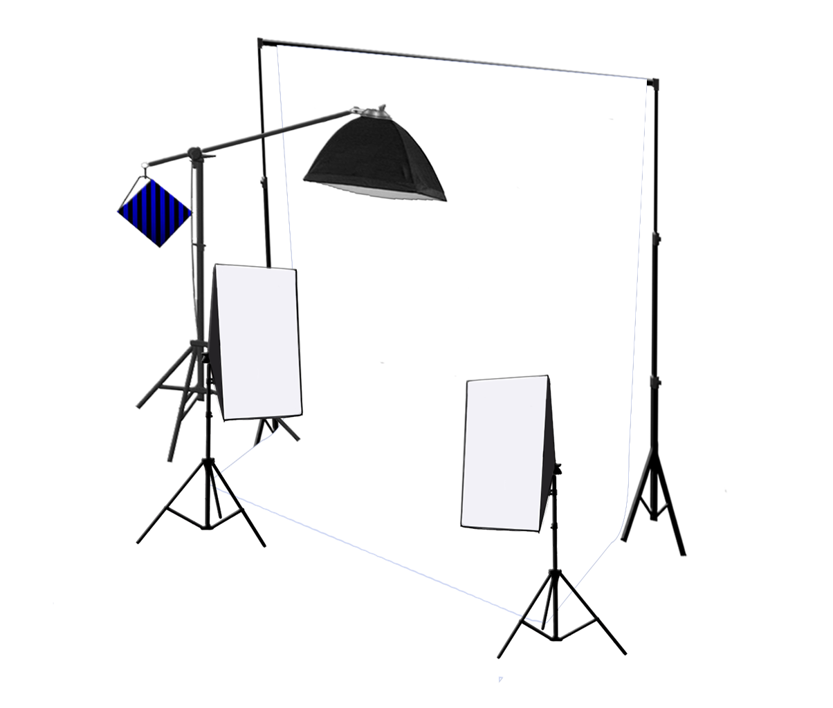 3 Head 750W Continuous Studio Softbox Equipment Kit With Studio Backdrop & Boom Arm