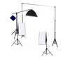 3 Head 750W Continuous Studio Softbox Equipment Kit With Studio Backdrop & Boom Arm