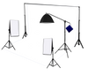 3 Head 750W Continuous Studio Softbox Equipment Kit With Studio Backdrop & Boom Arm