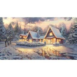 Winter House Photo Christmas Indelible Print Fabric Backdrop